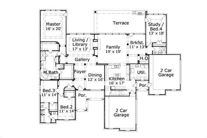 Floor Plan First Story of Luxury Plan #156-1392