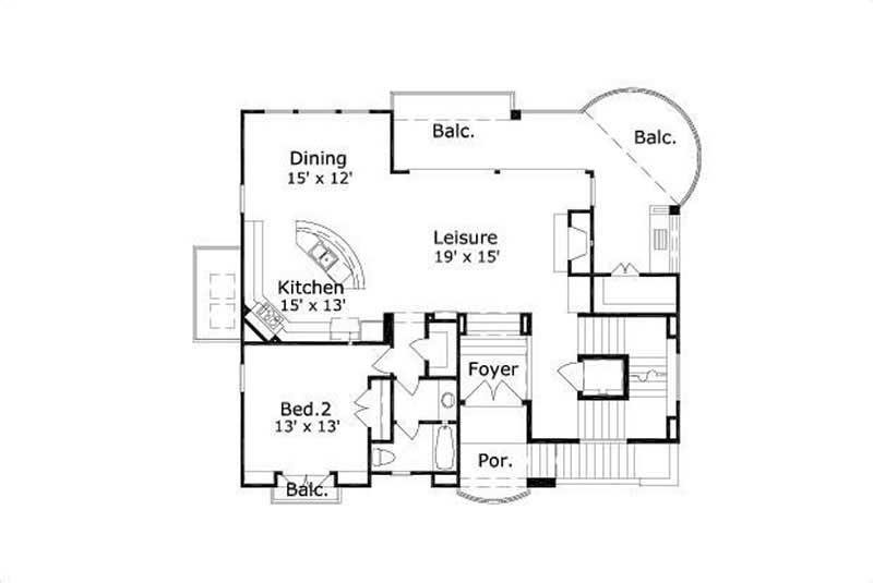 Floor Plan Second Story of Coastal Plan #156-1393