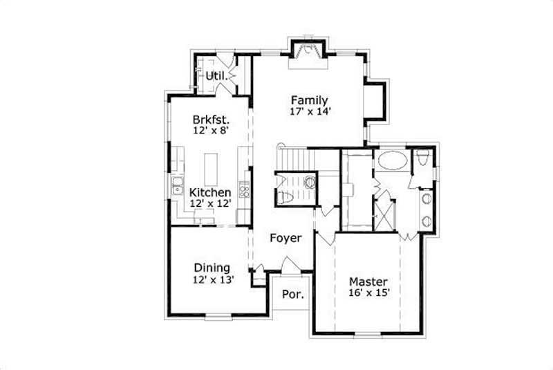 Floor Plan First Story of French Plan #156-1395