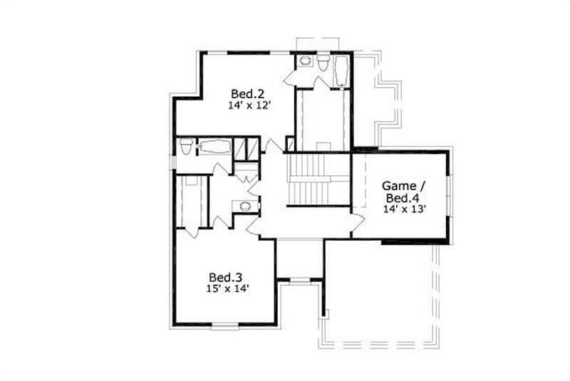 Floor Plan Second Story of French Plan #156-1395