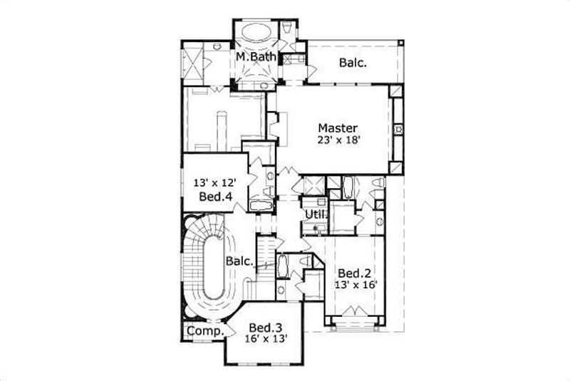 Floor Plan Second Story of Luxury Plan #156-1397