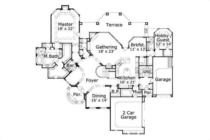 Floor Plan First Story of Luxury Plan #156-1399