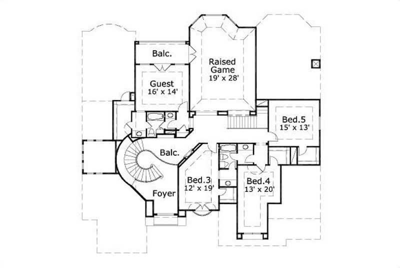 Floor Plan Second Story of Luxury Plan #156-1400