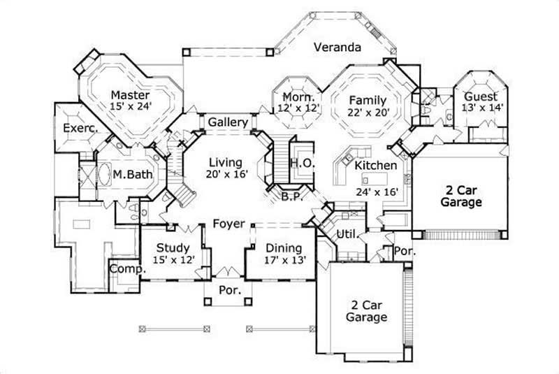 Floor Plan First Story of French Plan #156-1402