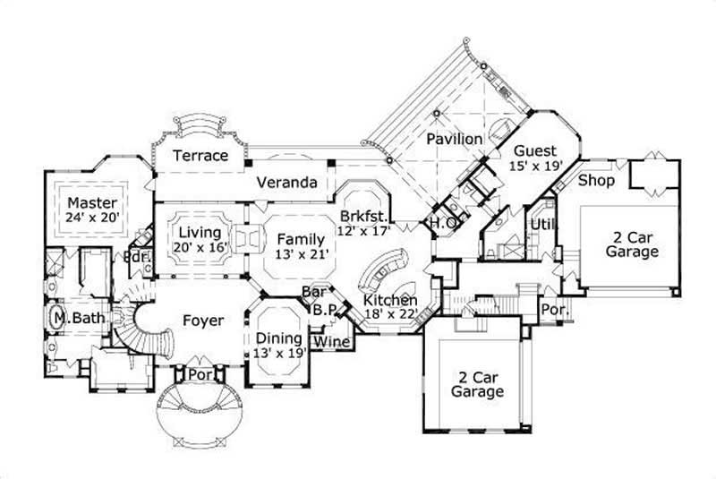 Floor Plan First Story of French Plan #156-1403