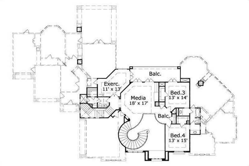 Floor Plan Second Story of Luxury Plan #156-1404