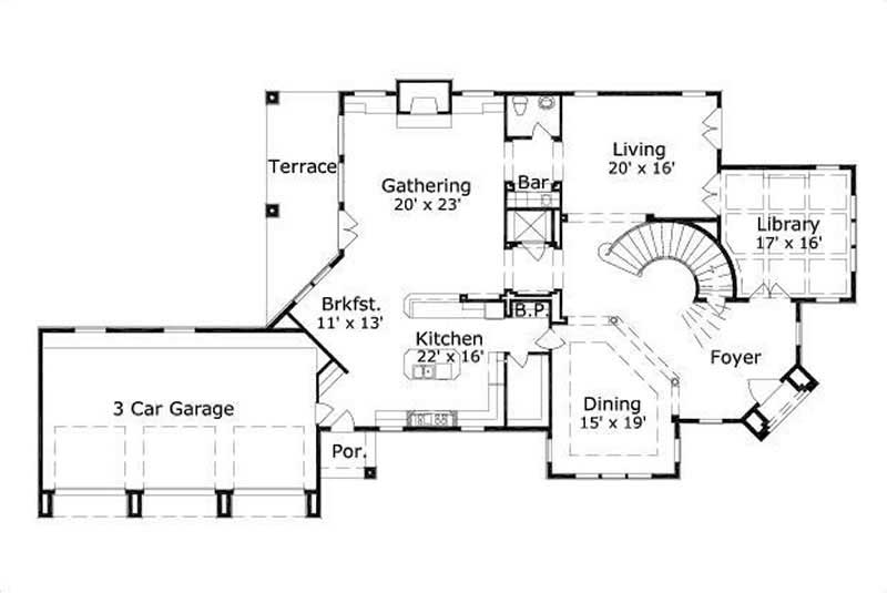 Floor Plan First Story of Country Plan #156-1405