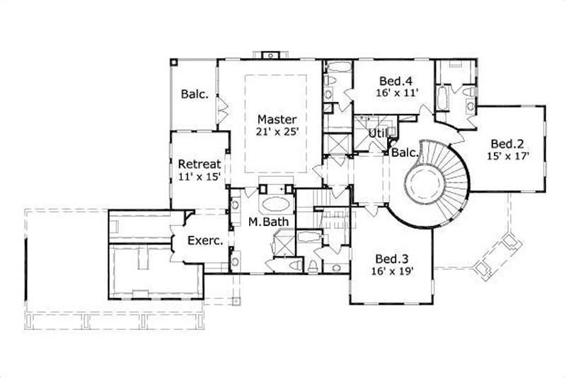 Floor Plan Second Story of Country Plan #156-1405