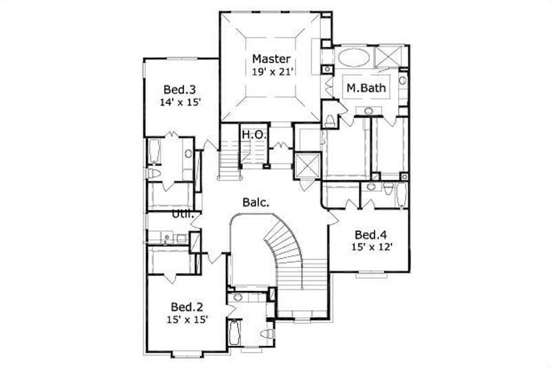 Floor Plan Second Story of Luxury Plan #156-1406