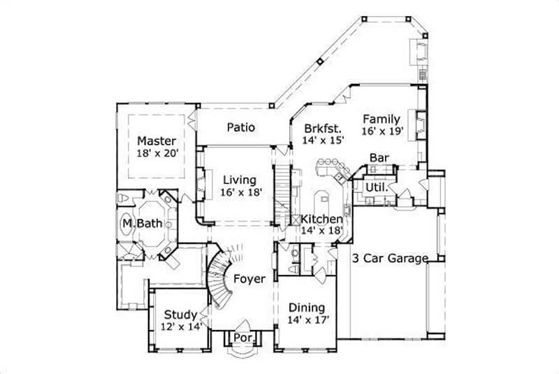 Floor Plan First Story of French Plan #156-1407