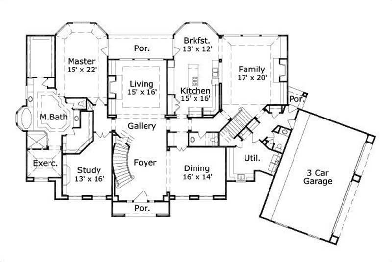 Floor Plan First Story of Luxury Plan #156-1408