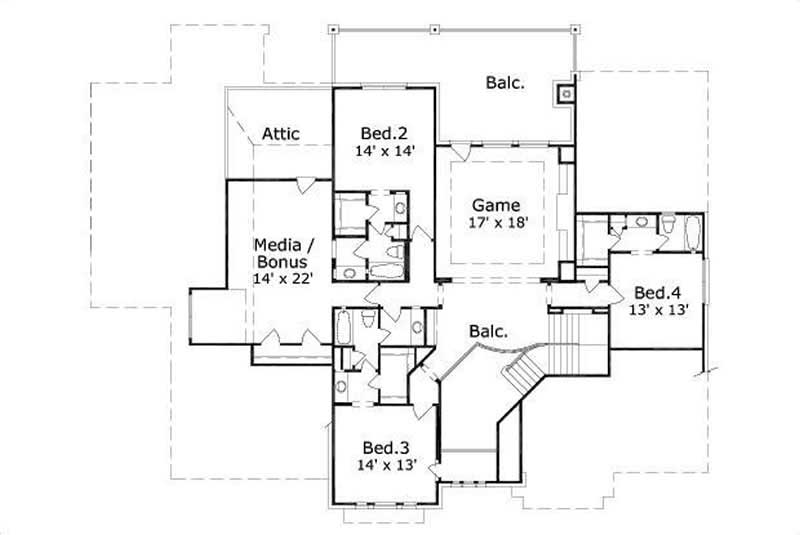 Floor Plan Second Story of Luxury Plan #156-1409