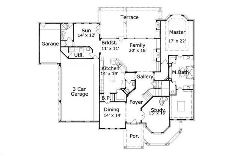 Floor Plan First Story of Luxury Plan #156-1410
