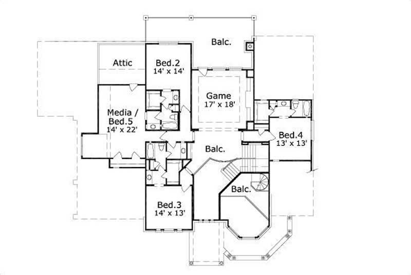Floor Plan Second Story of Luxury Plan #156-1410