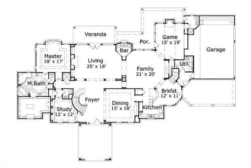 Floor Plan First Story of Luxury Plan #156-1412