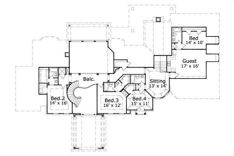 Floor Plan Second Story of Luxury Plan #156-1412