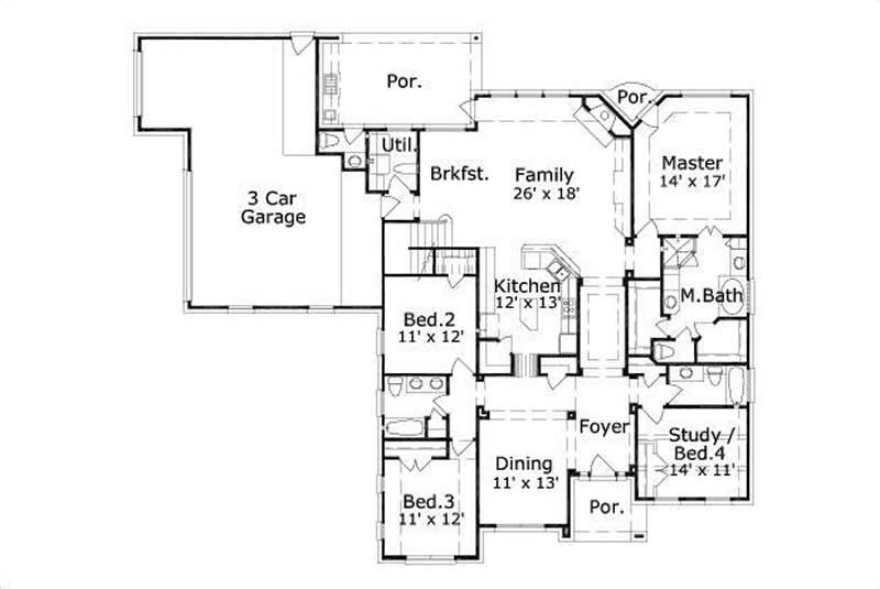 Floor Plan First Story of Traditional Plan #156-1413