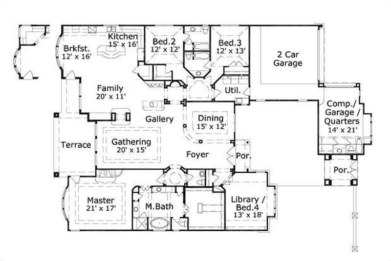 Floor Plan First Story of Country Plan #156-1414
