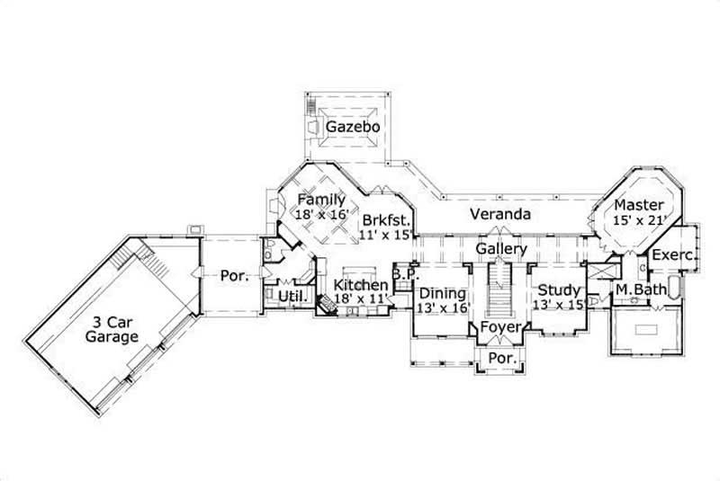 Floor Plan First Story of Country Plan #156-1415