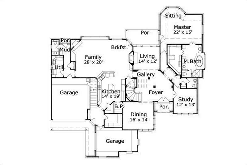 Floor Plan First Story of Luxury Plan #156-1417