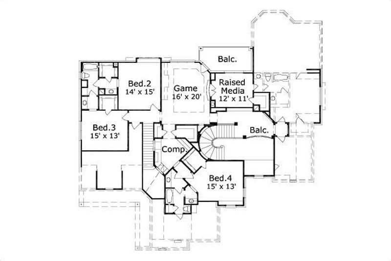 Floor Plan Second Story of Luxury Plan #156-1417