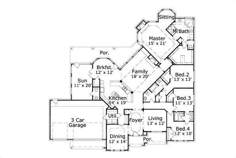 Floor Plan First Story of Luxury Plan #156-1418