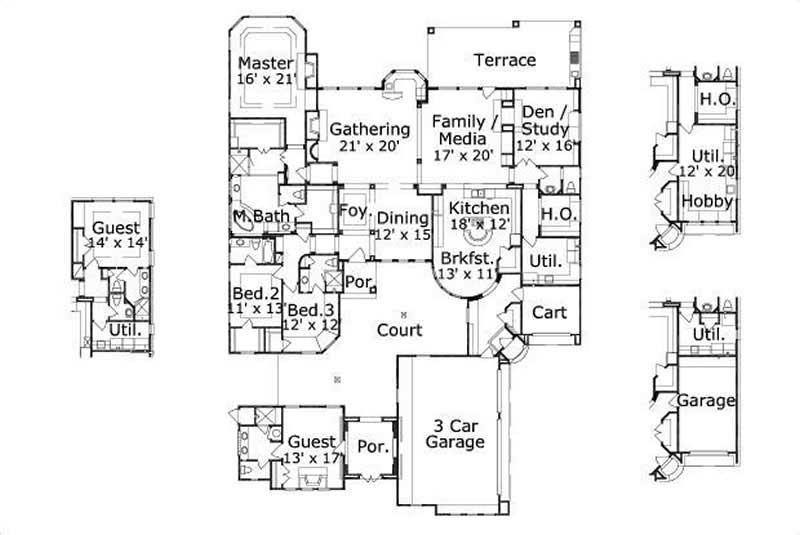 Floor Plan First Story of Luxury Plan #156-1419