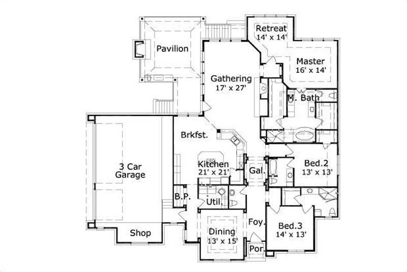 Floor Plan First Story of Country Plan #156-1420