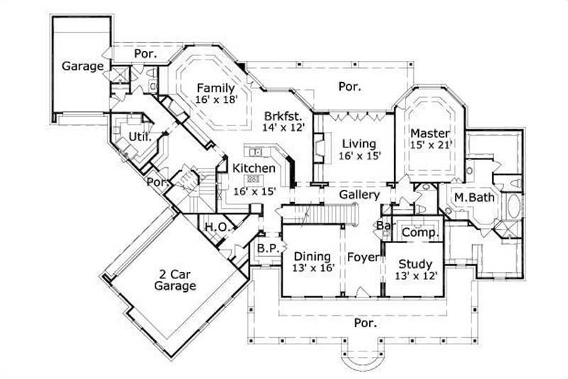 Floor Plan First Story of Luxury Plan #156-1422