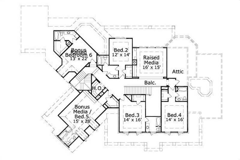 Floor Plan Second Story of Luxury Plan #156-1422