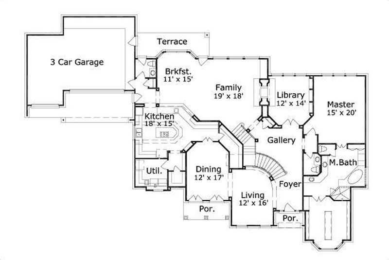 Floor Plan First Story of Luxury Plan #156-1423
