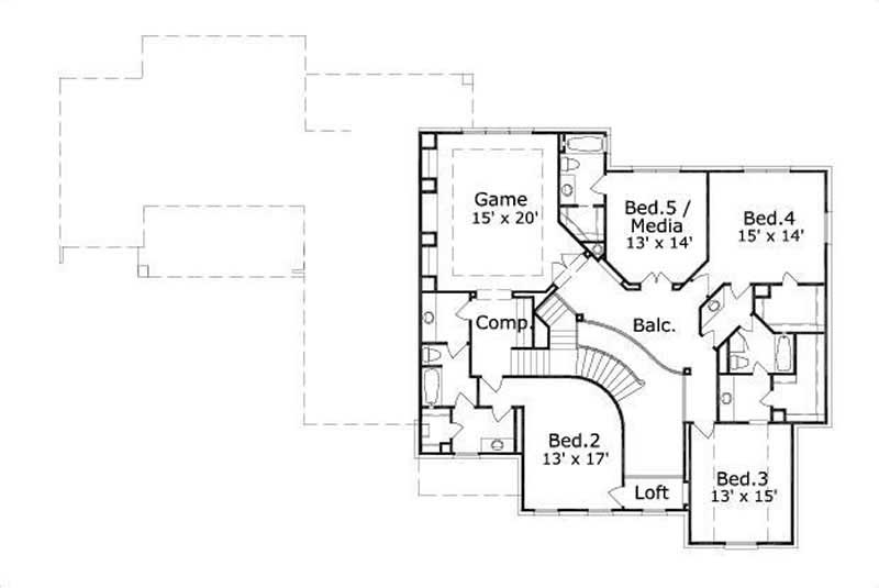 Floor Plan Second Story of Luxury Plan #156-1423