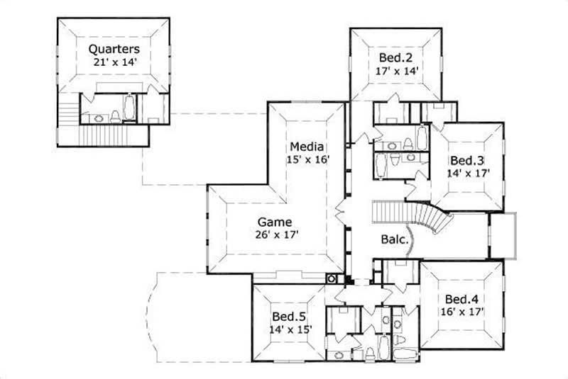 Floor Plan Second Story of Luxury Plan #156-1426