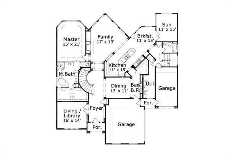 Floor Plan First Story of Spanish Plan #156-1427