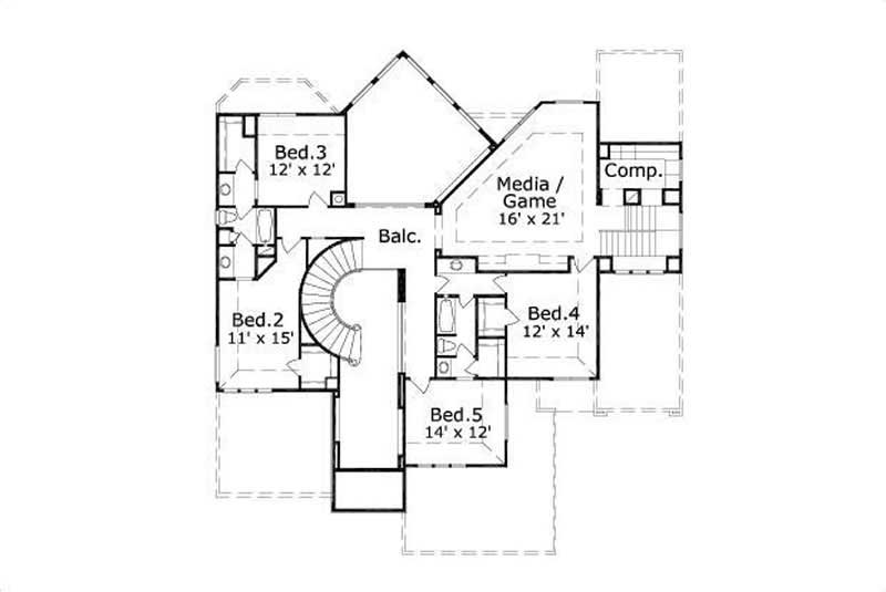 Floor Plan Second Story of Spanish Plan #156-1427
