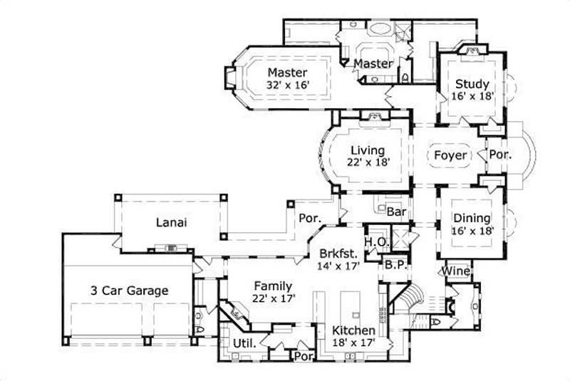 Floor Plan First Story of Mediterranean Plan #156-1428