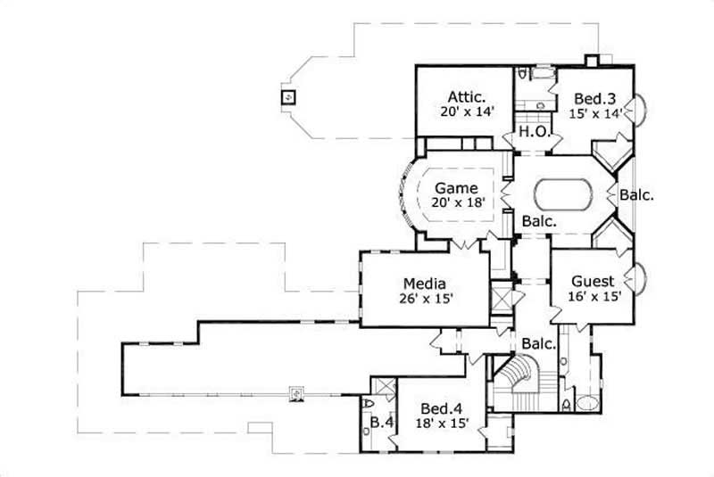 Floor Plan Second Story of Mediterranean Plan #156-1428