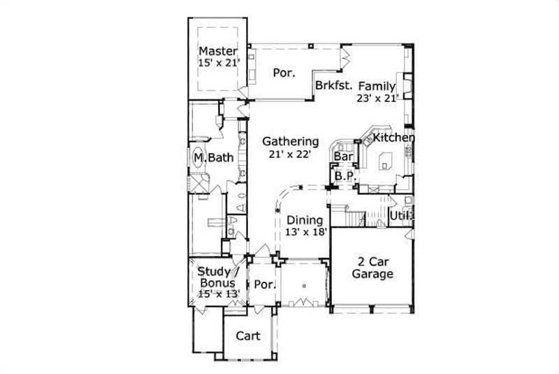 Floor Plan First Story of Spanish Plan #156-1429
