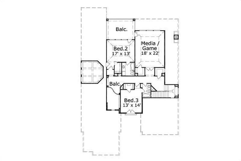 Floor Plan Second Story of Spanish Plan #156-1429