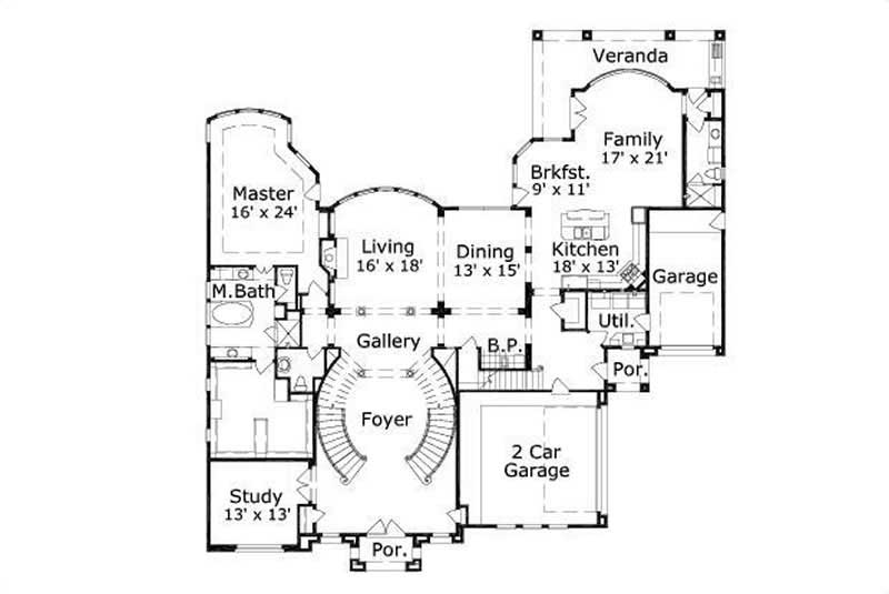 Floor Plan First Story of Luxury Plan #156-1430