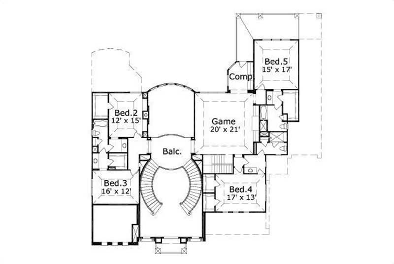 Floor Plan Second Story of Luxury Plan #156-1430