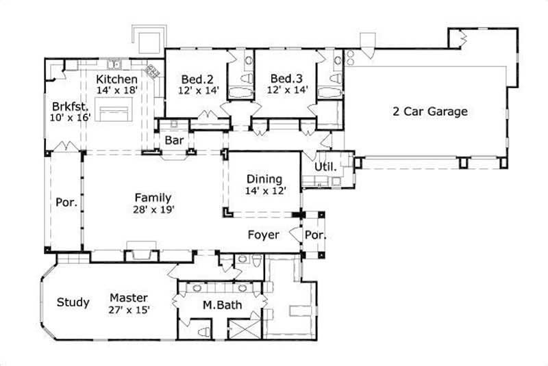 Floor Plan First Story of Ranch Plan #156-1432