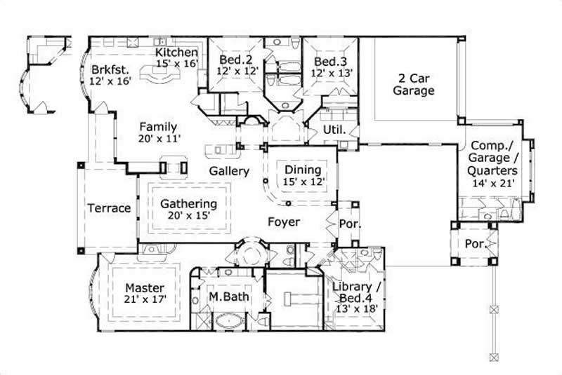 Floor Plan First Story of Mediterranean Plan #156-1437