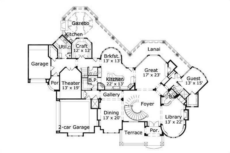 Floor Plan First Story of Craftsman Plan #156-1439