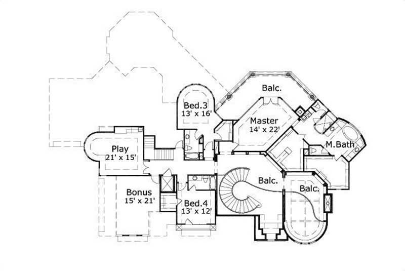 Floor Plan Second Story of Craftsman Plan #156-1439