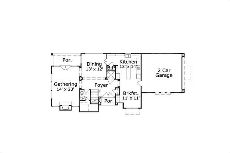 Floor Plan First Story of Spanish Plan #156-1440