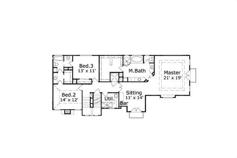 Floor Plan Second Story of Spanish Plan #156-1440