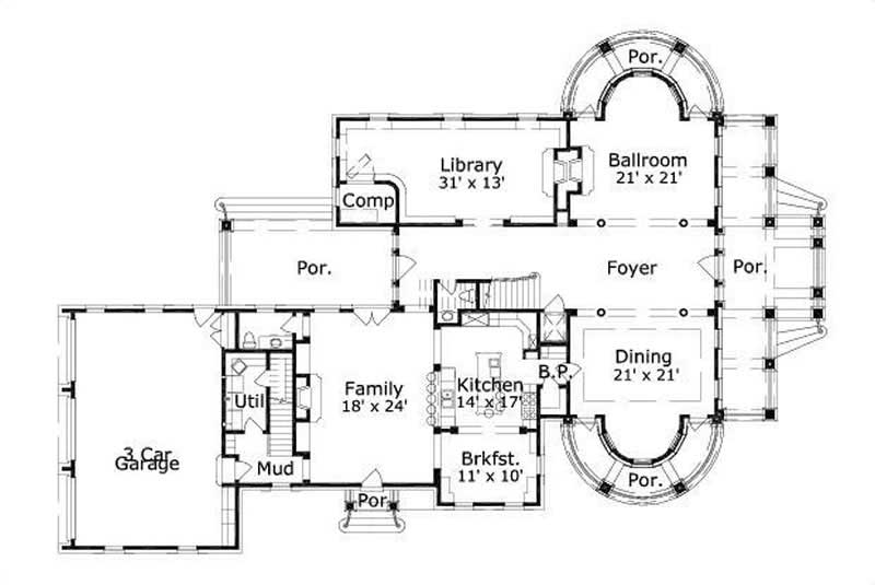 Floor Plan First Story of Colonial Plan #156-1443