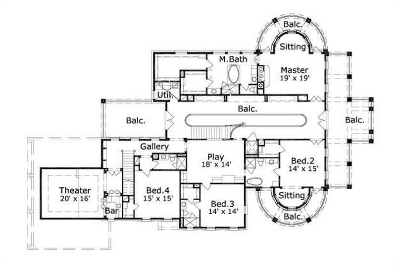 Floor Plan Second Story of Colonial Plan #156-1443