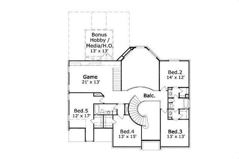 Floor Plan Second Story of Luxury Plan #156-1444